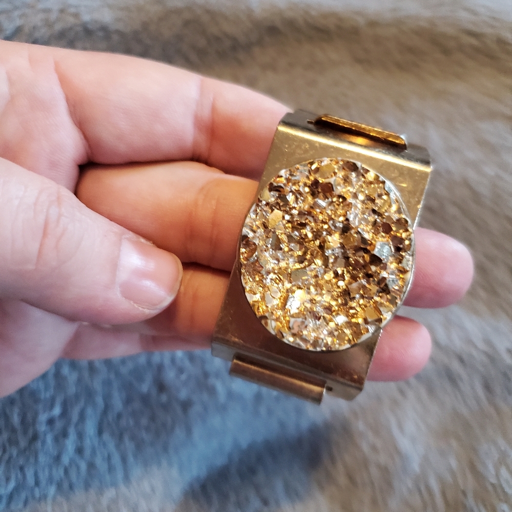 Gold Druzzy Cuff Statement Bangle - image 1